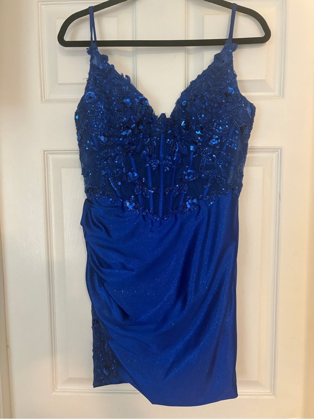 Embellished Royal Blue Spaghetti Strap Dress